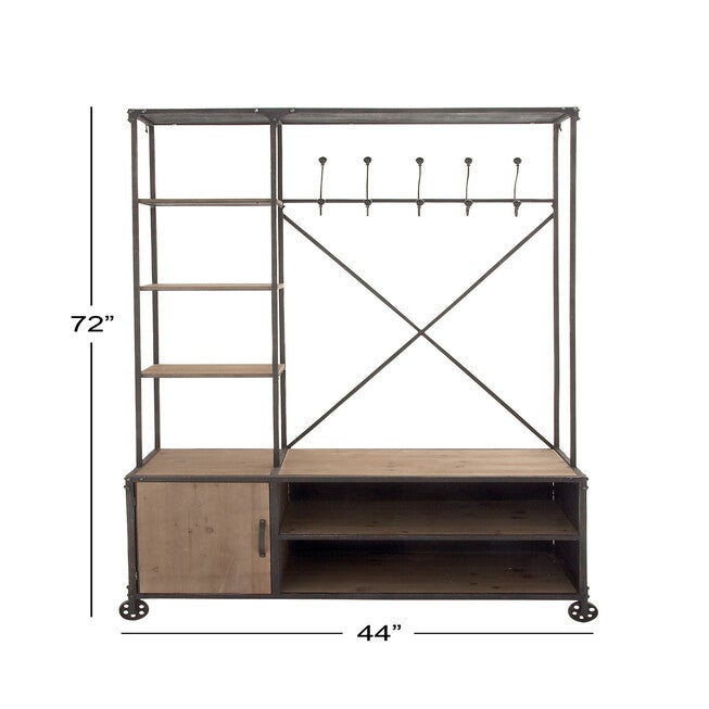 Industrial Rectangular Brown Wood and Metal Multi-Tiered Clothing Rack, 72 inchesH x 44 inchesL x 17 inchesW, , alternate image number 9