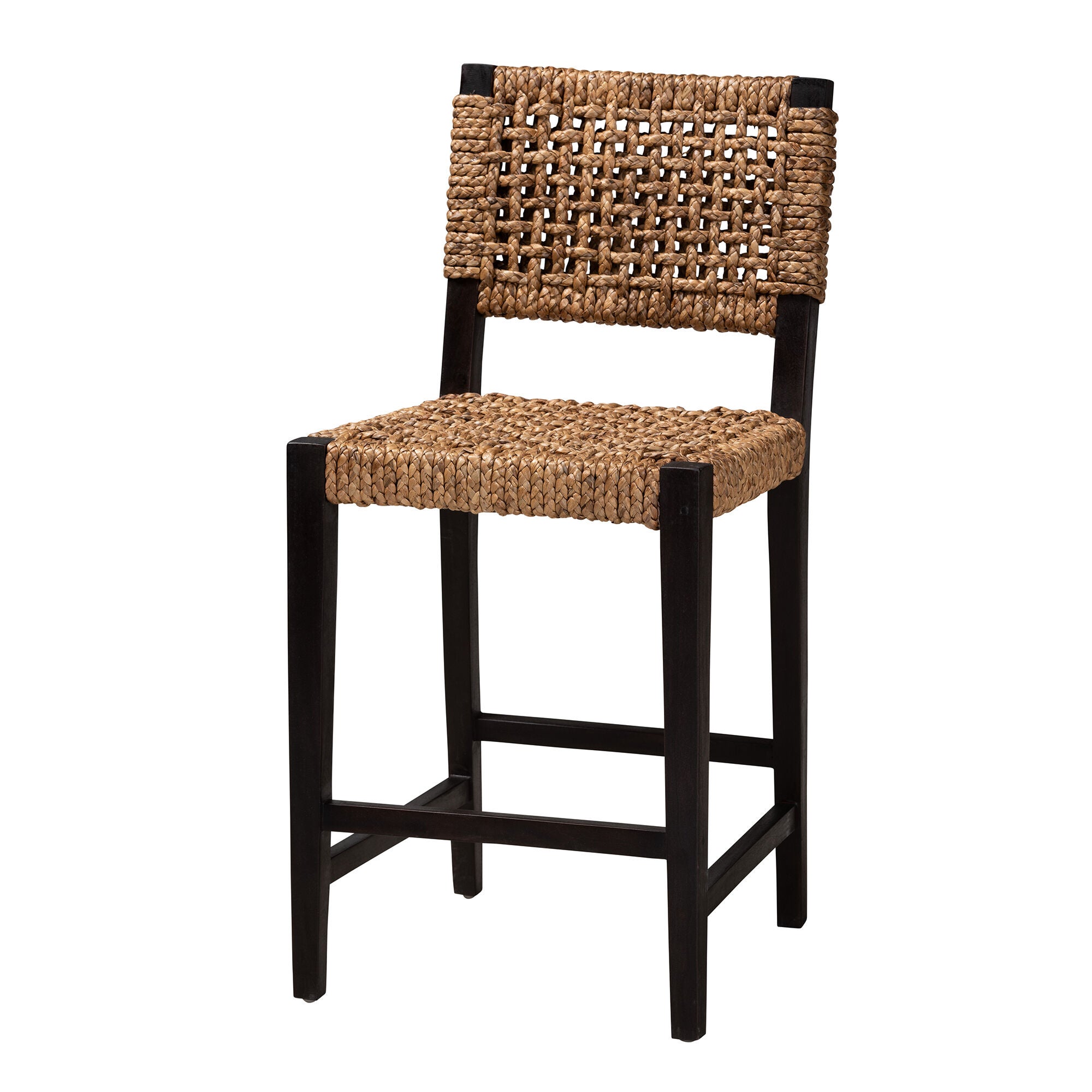 Alise Modern Bohemian Dark Brown Mahogany Wood and Seagrass Counter Stool, BROWN, alternate image number 2