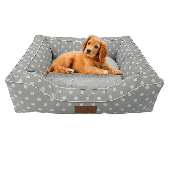 Dots Printing poly-cotton bolster with detachable faux fur cushion Medium Size, GREY, hi-res image number null