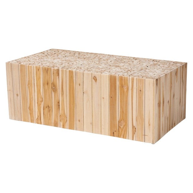 Grayson Bohemian Natural Teak Wood Coffee Table with Unique Repurposed Wood Logs, NATURAL, alternate image number null