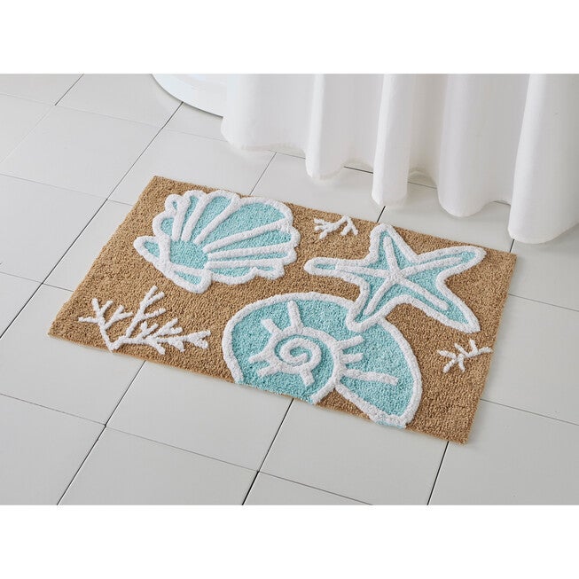 Coastal Shell Bath Mat, AQUA SHELLS, hi-res image number null