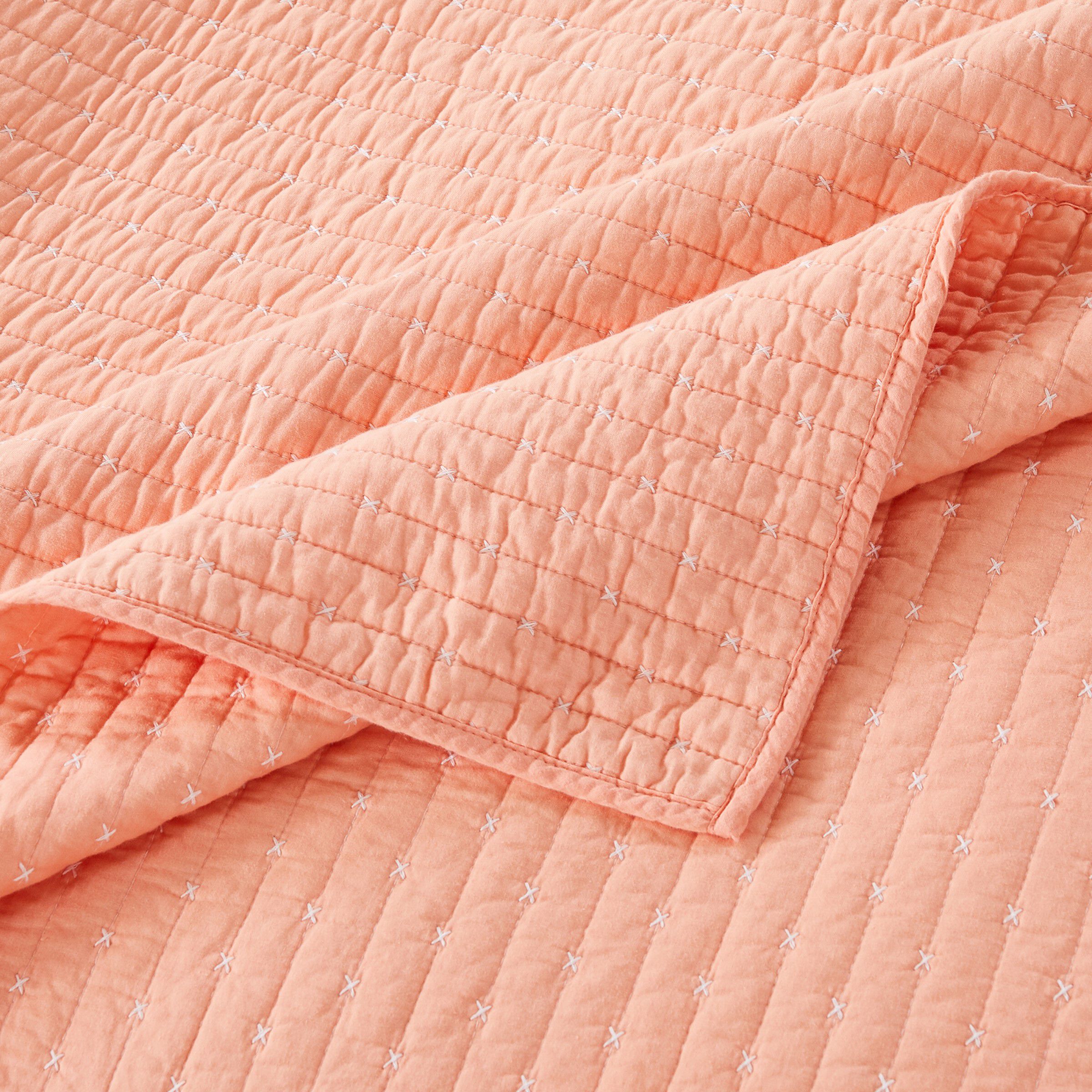 Monterrey Solid Textured Quilted Throw Blanket, Coral, CORAL, alternate image number 4