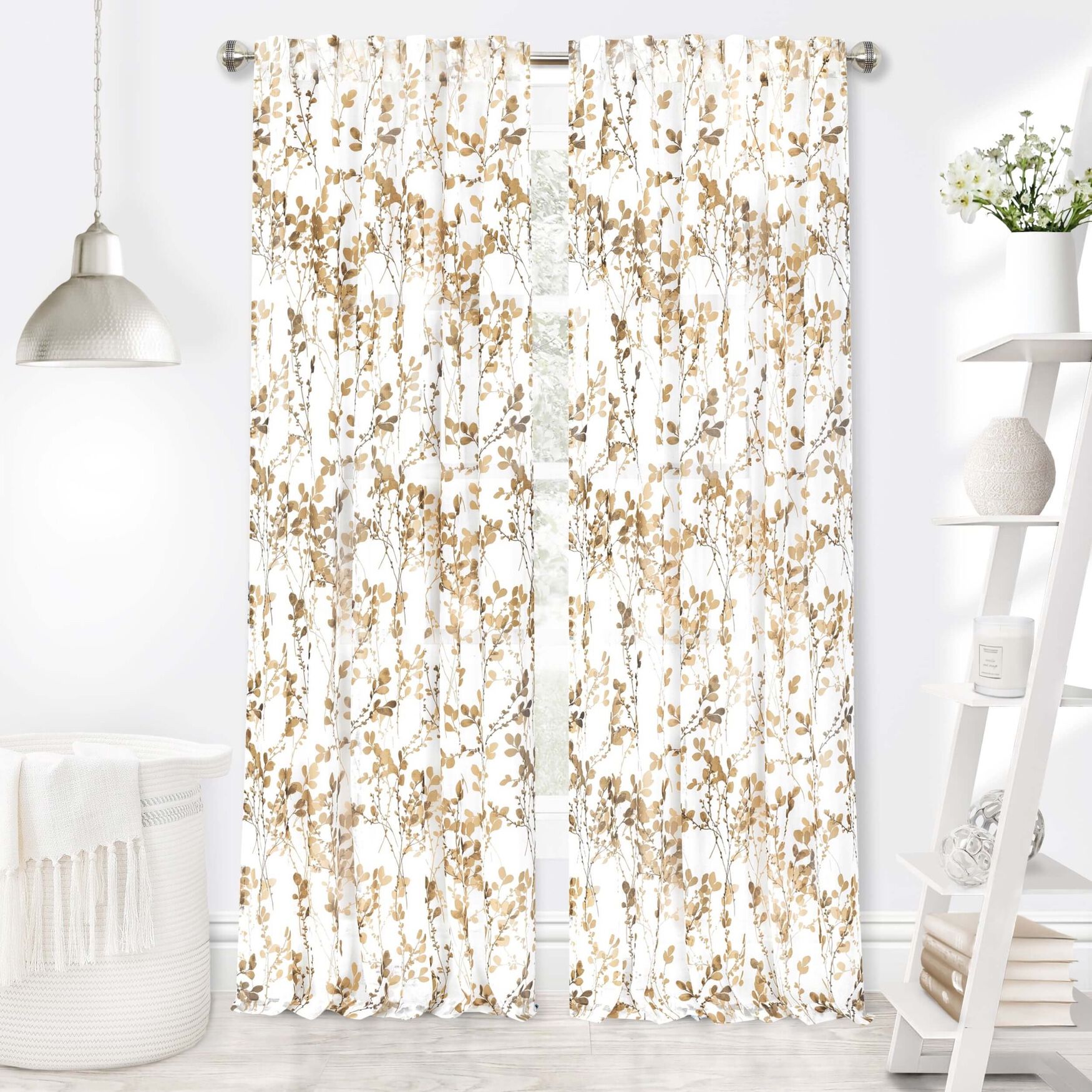 Misty Back Tab Window Curtain Panel, HAZELNUT, hi-res image number 0