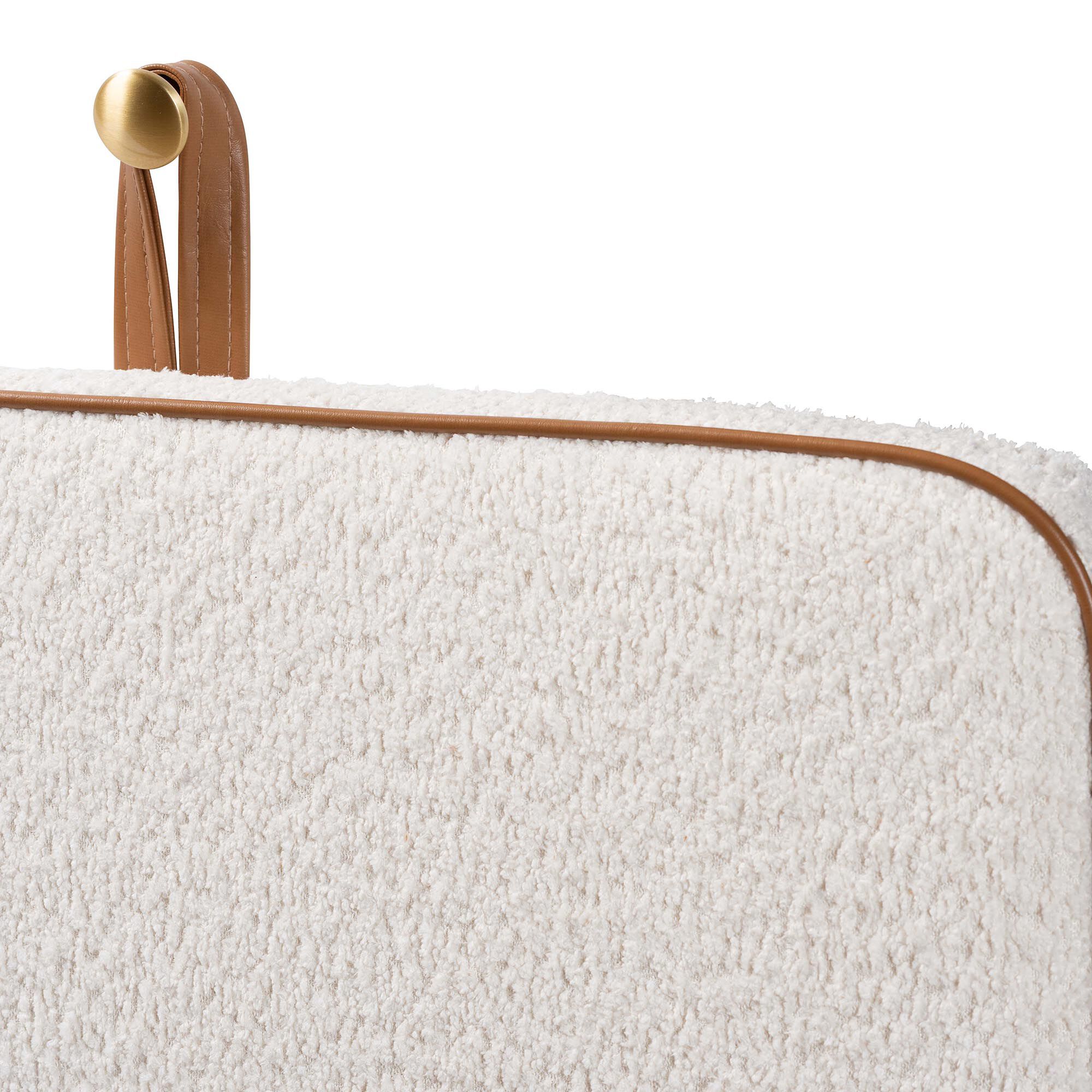Belden Boucle Upholstered Wall-Mounted Queen Headboard - Padded Cushion Panel with Faux Leather Piping, WHITE, alternate image number 3