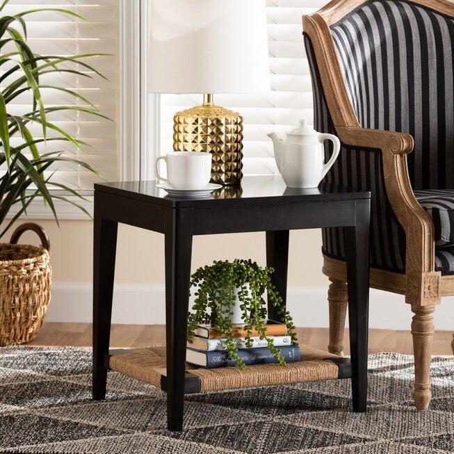 Freya Modern Bohemian Black Finished Bayur Wood End Table, , alternate image number 5
