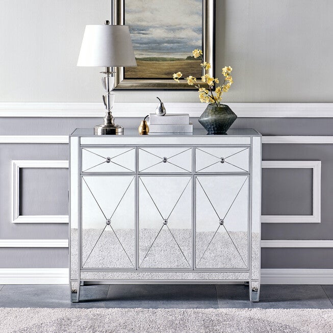 Mirage 3-Door Mirrored Cabinet, MIRROR, hi-res image number 0