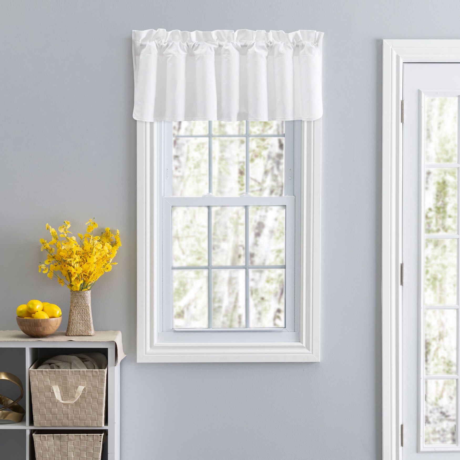 Stacey Curtain Color Lined Swag Set Filler Valance, WHITE, hi-res image number 0