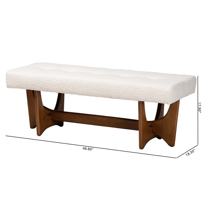 Theo Japandi Cream Boucle Fabric And Walnut Brown Finished Wood Bench, , alternate image number null