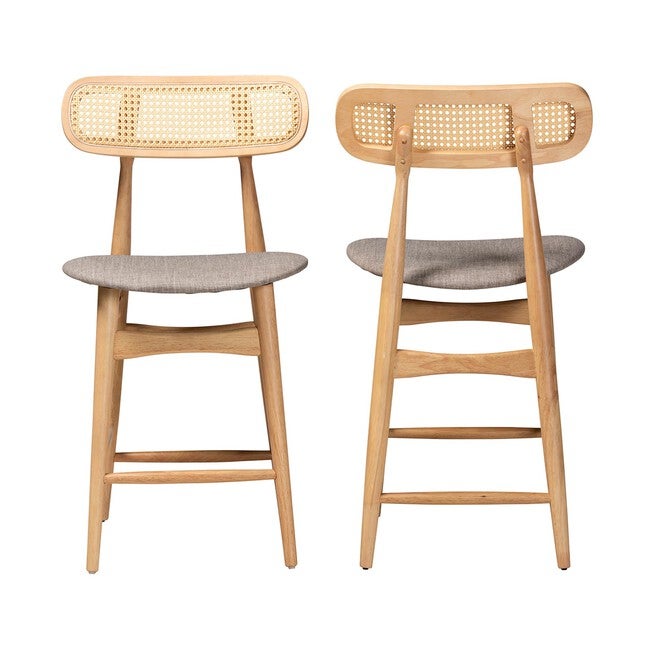 Tarana Mid-Century Modern Grey Fabric And Walnut Brown Finished Wood 2-Piece Counter Stool Set, , alternate image number null