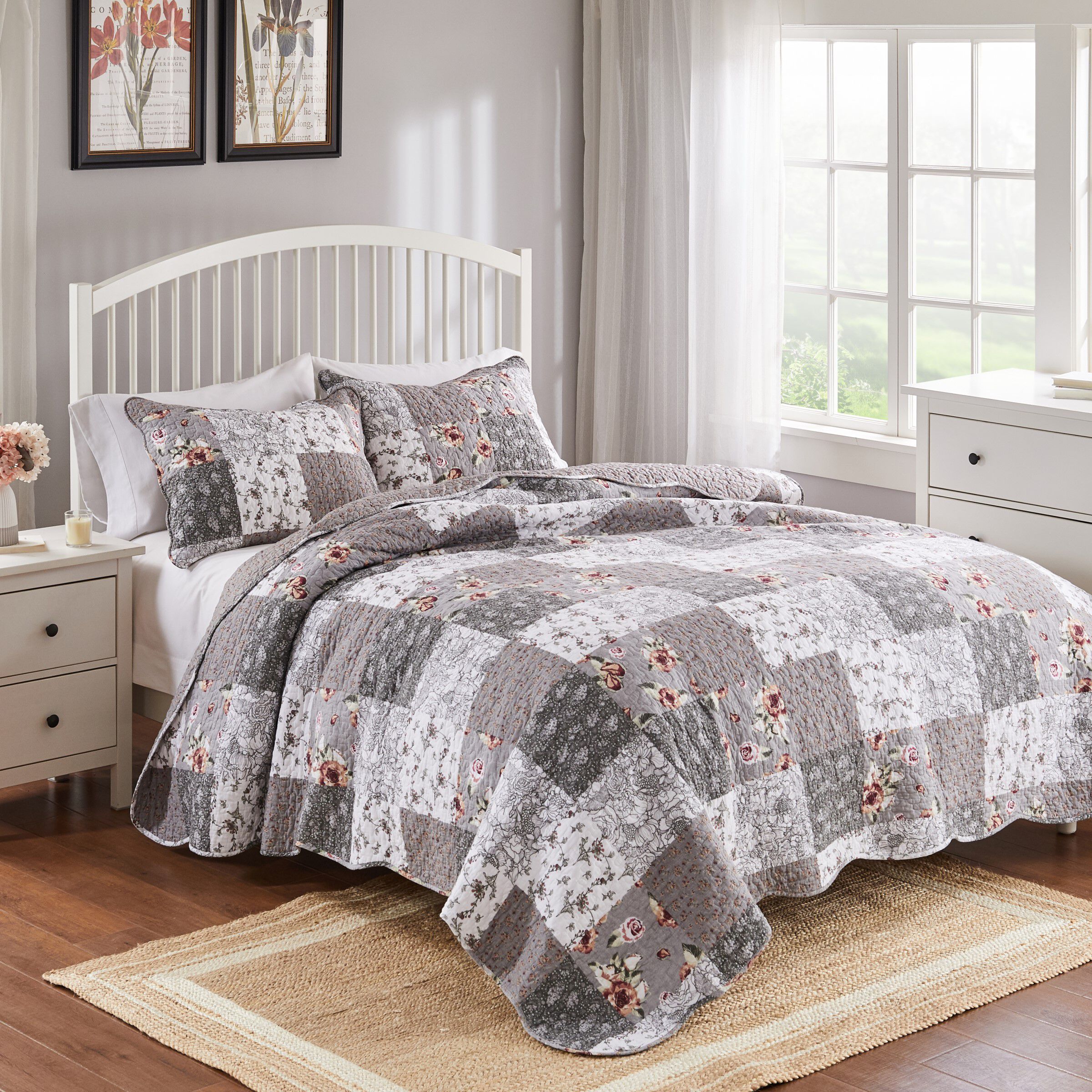 Giulia Floral Patchwork Cotton Quilt Set, MULTI, alternate image number 5