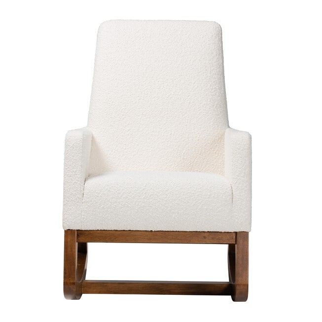 Yashiya Mid-Century Modern Off-White Boucle Upholstered And Walnut Brown Finished Wood Rocking Chair, , on-hover image number null