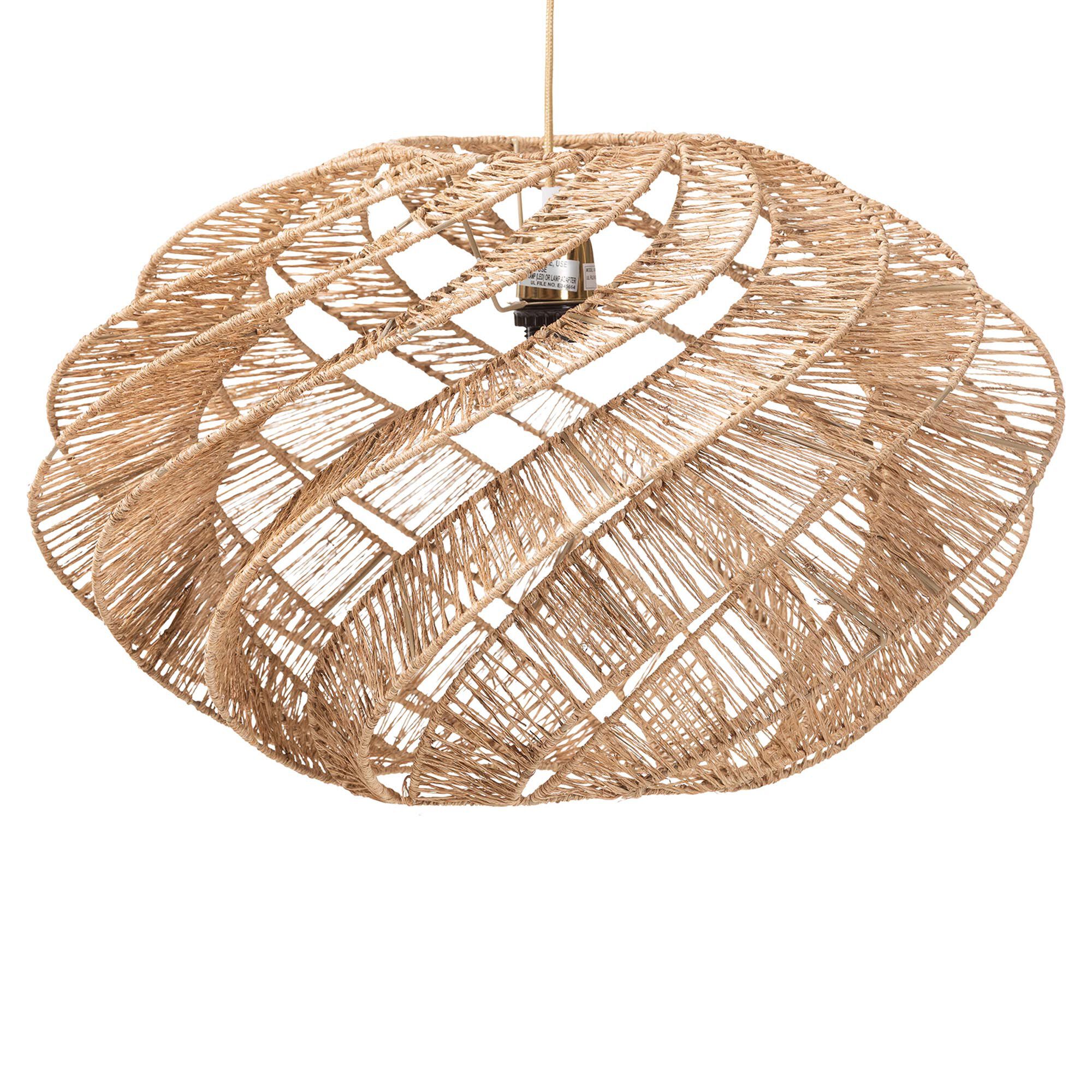Enola Handwoven Jute Pendant Lampshade - Boho Chic Ceiling Light Cover with Twisted Spiral Design, BROWN, alternate image number 1