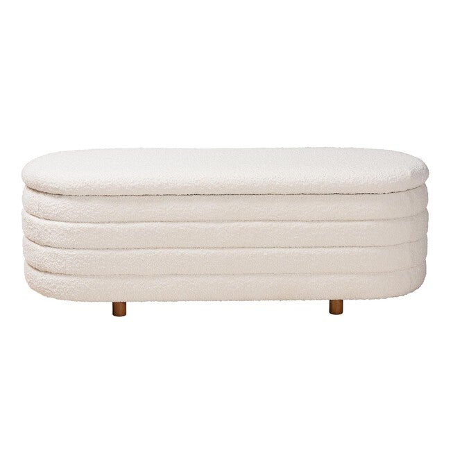 Betiana Modern Japandi Cream Boucle Fabric And Walnut Brown Finished Wood Storage Bench, , alternate image number null