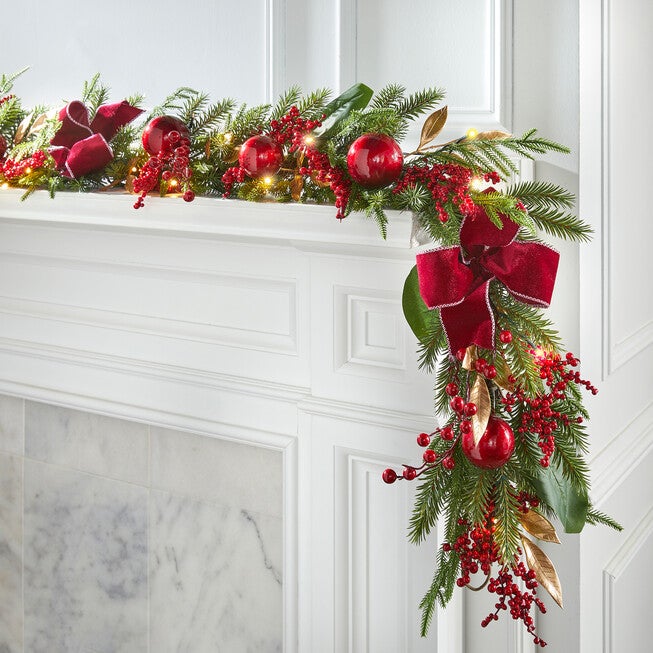 6' Pre-Lit Bordeaux Garland, BURGUNDY, hi-res image number null