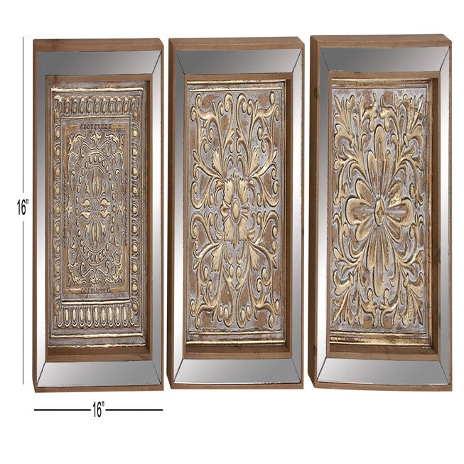 Set Of 3 Brown Metal Glam Floral Wall Décor, , alternate image number 4