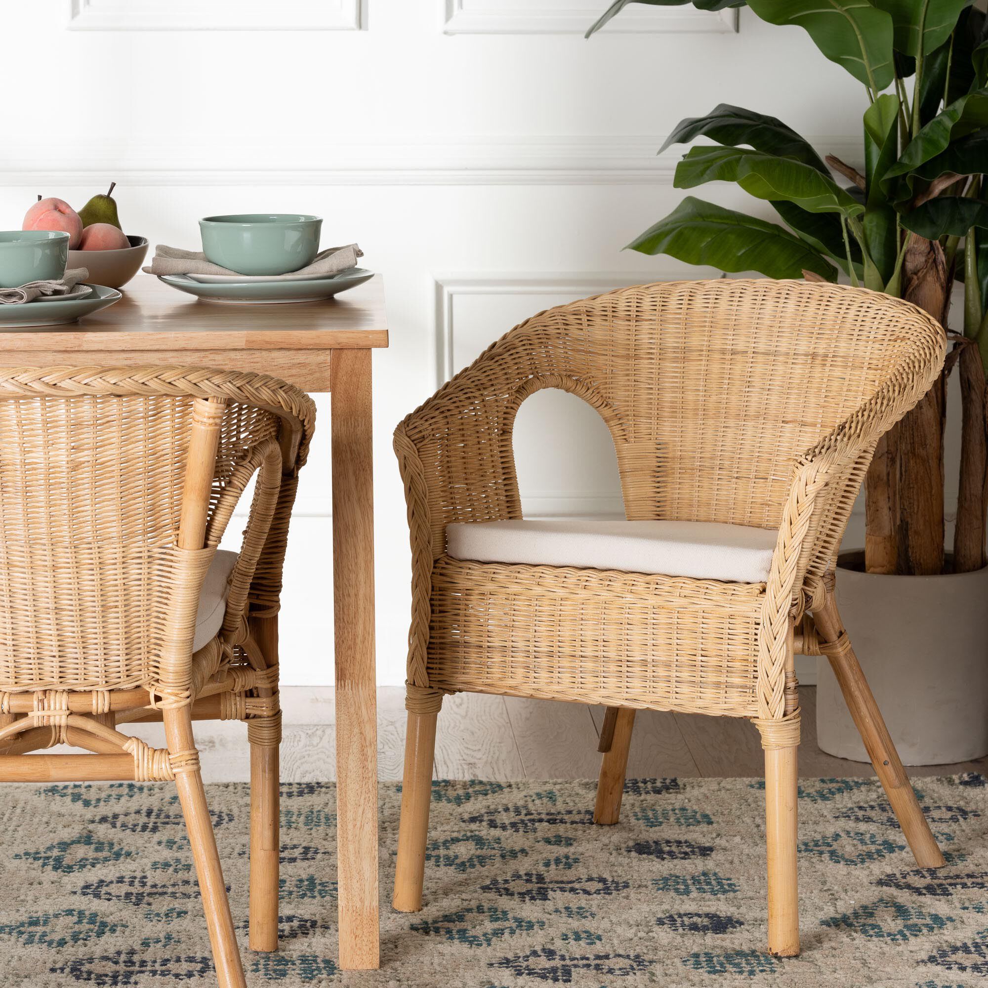 Abbey Modern Bohemian Natural Rattan Dining Chair, NATURAL, hi-res image number 0