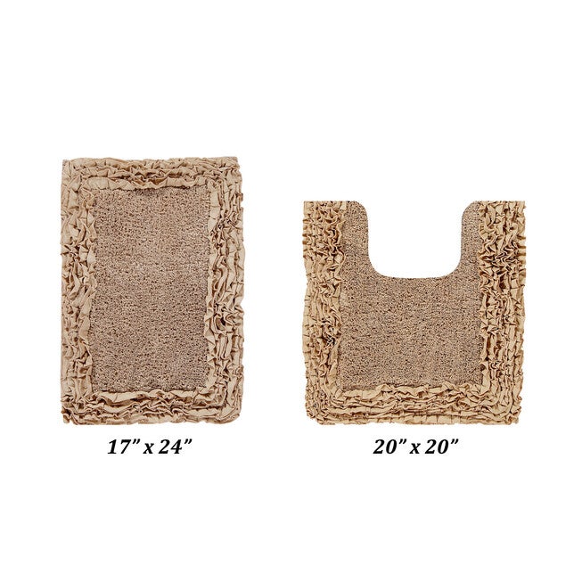 Shaggy Border Bath Rug Mat, 2 Pc Set (17 inches X 24 inches | 20 inches X 20 inches), BEIGE, hi-res image number 0