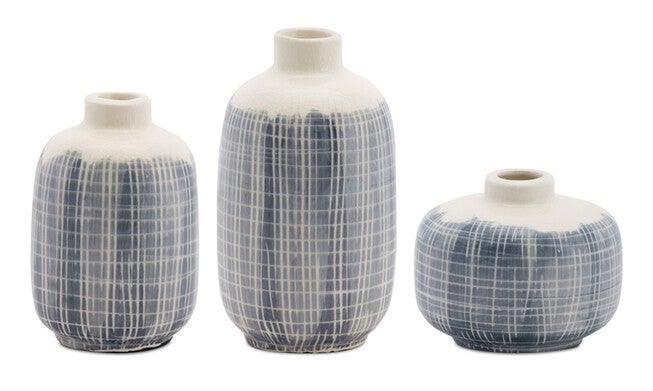 Mini Vase (Set of 6) 3.5 inchesH, 5.25 inchesH, 6.25 inchesH Terra Cotta, BLUE/WHITE, alternate image number 1