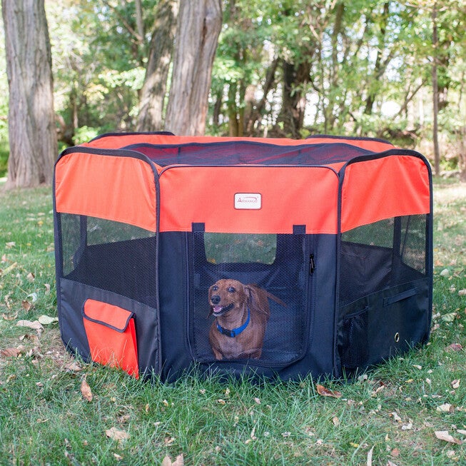Portable Pet Dog Kitten Playpen In Black And Red Combo, , alternate image number 8