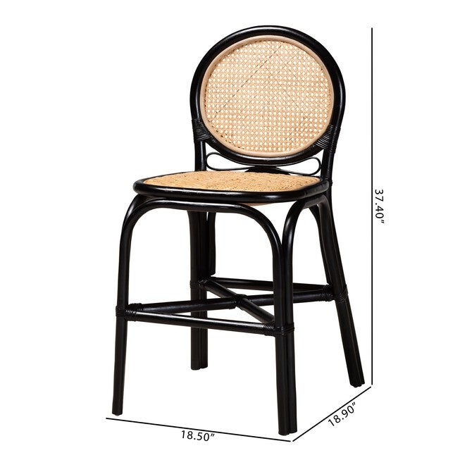Ayana Mid-Century Modern Two-Tone Black And Natural Brown Rattan Counter Stool, , alternate image number null