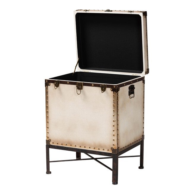 Laura Vintage White Canvas Lift-Top Trunk End Table, WHITE, alternate image number 3
