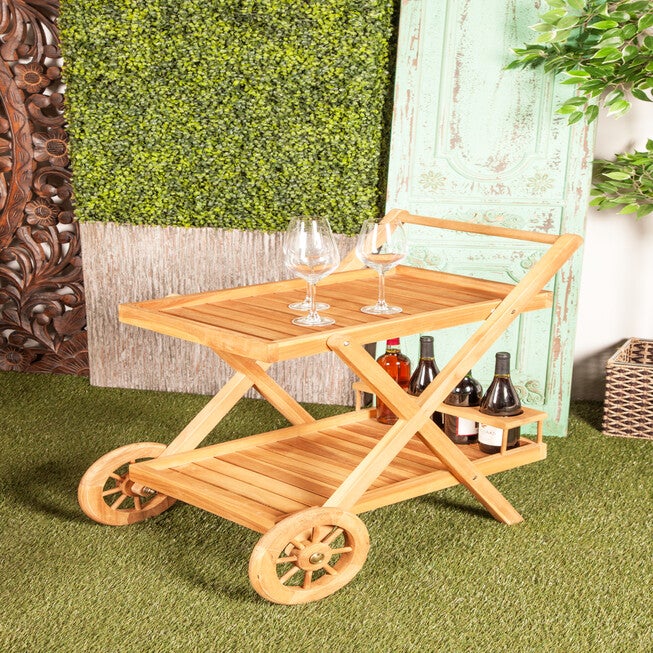 Brown Teak Wood Traditional Rolling Serving Cart, , alternate image number 9