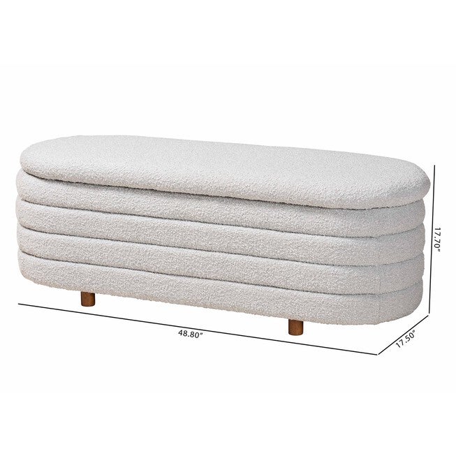 Betiana Modern Japandi Cream Boucle Fabric And Walnut Brown Finished Wood Storage Bench, , alternate image number null