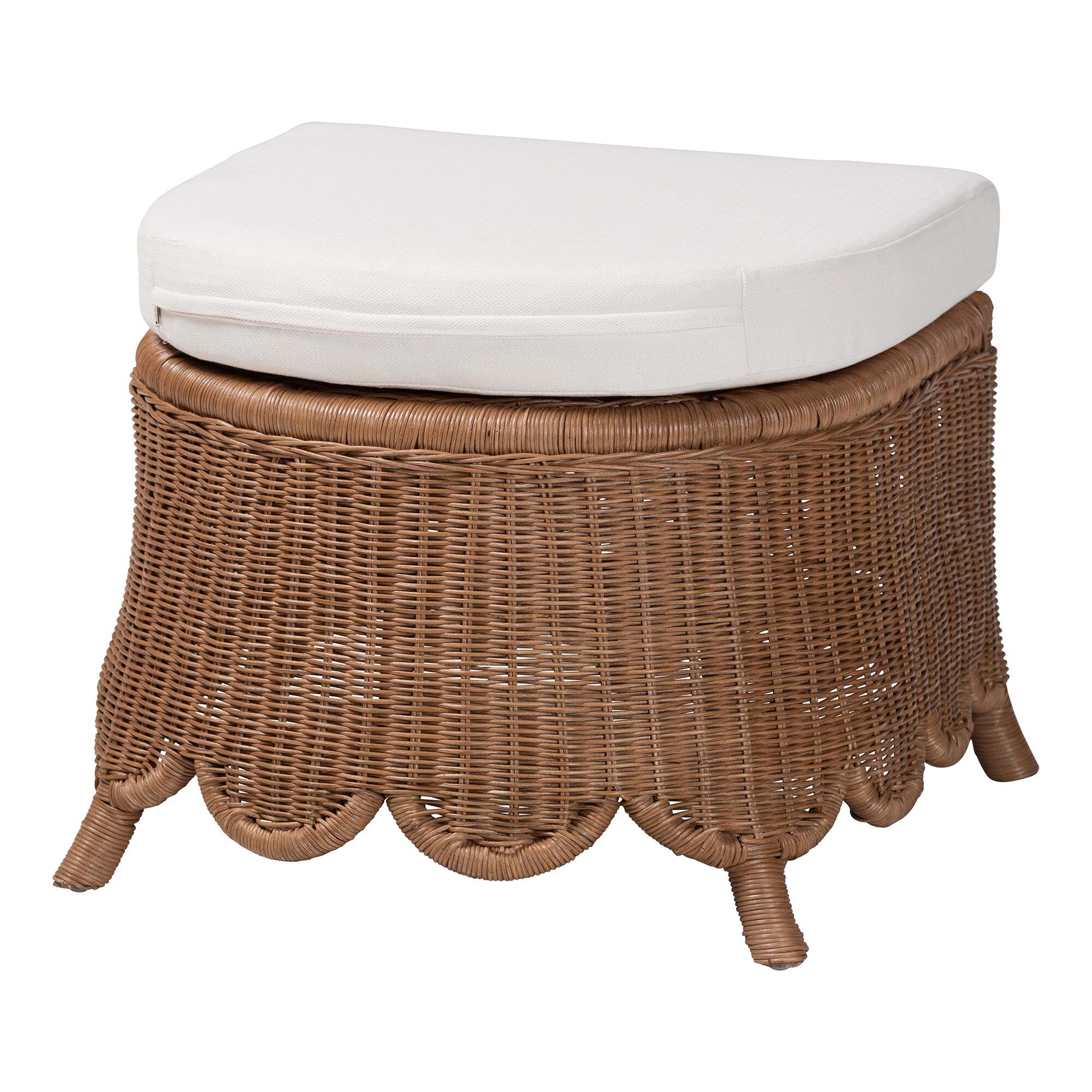 Detta Natural Rattan Footstool with Cushion, BROWN, alternate image number 1