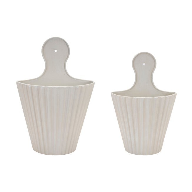 Ribbed Metal Wall Pocket (Set of 2), WHITE, hi-res image number null