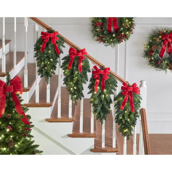 Pre-Lit Stair Swags, Set of 4, GREEN RED, hi-res image number null