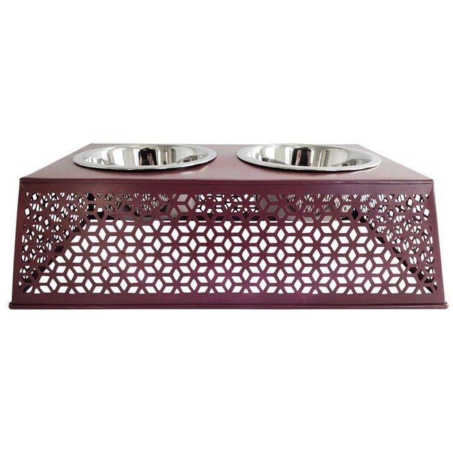 Plum Wine Raised Pet Dog Feeder with Bowls, WINE, hi-res image number null