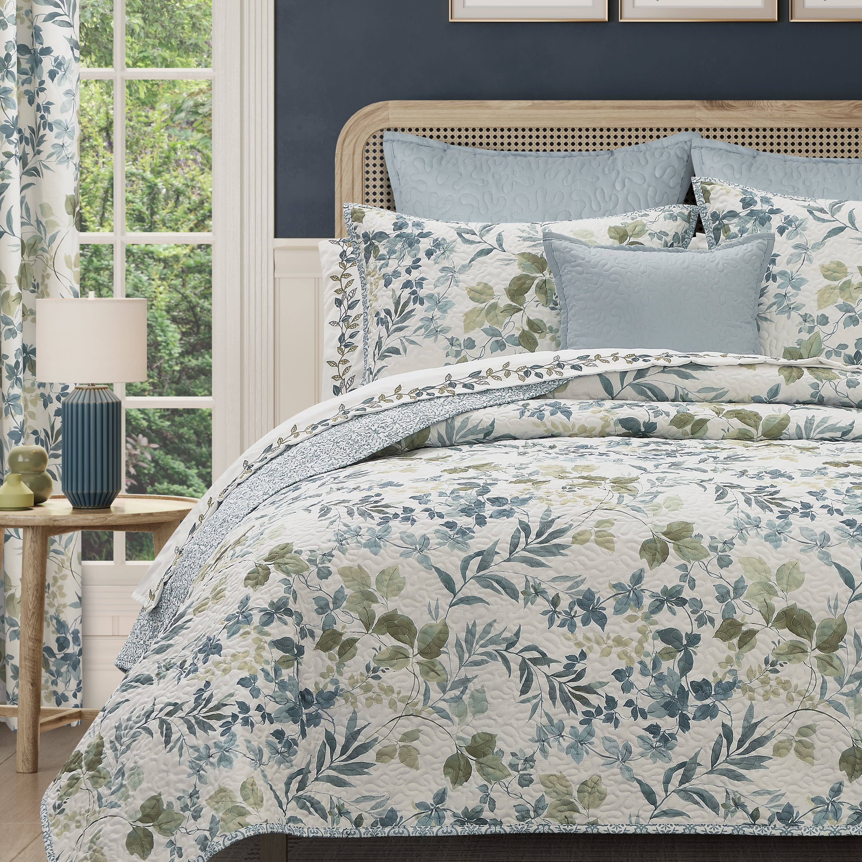 Evergreen Blue 3 Piece Quilt Set, BLUE, alternate image number 1