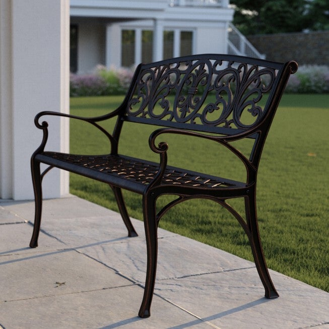 Decatur Cast-Aluminum Patio Bench, , on-hover image number 1