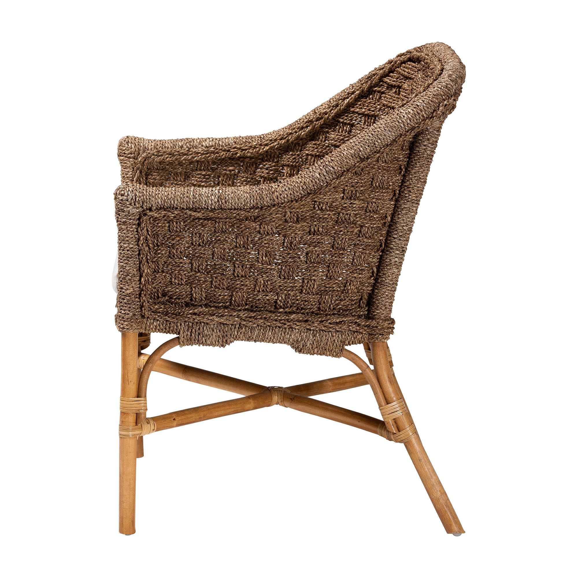Luis Bohemian Natural Seagrass and Rattan Arm Chair, NATURAL, alternate image number 3