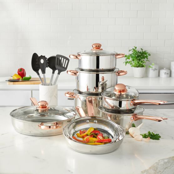 18-Pc. Copper Accent Stainless Set, STAINLESS COPPER, hi-res image number null
