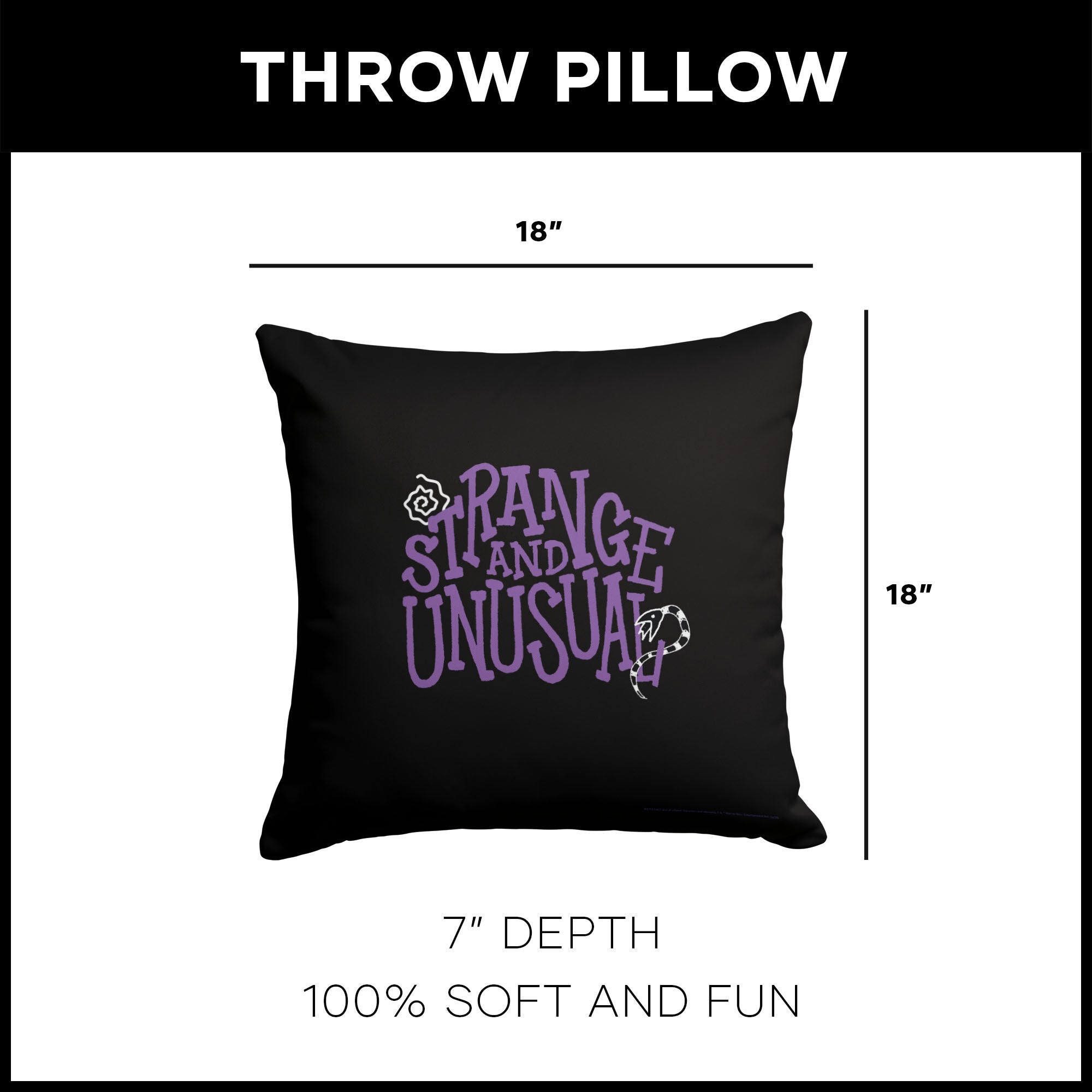 Warner Bros. Beetlejuice Strange And Unusual Throw Pillow 18X18 Inches, BLACK, alternate image number 4