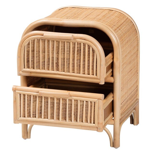 Adrika Bohemian Natural Rattan 2-Drawer Nightstand, , on-hover image number 1