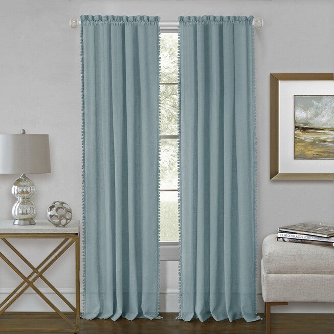 Wallace Rod Pocket Window Curtain Panel, AQUA, hi-res image number 0
