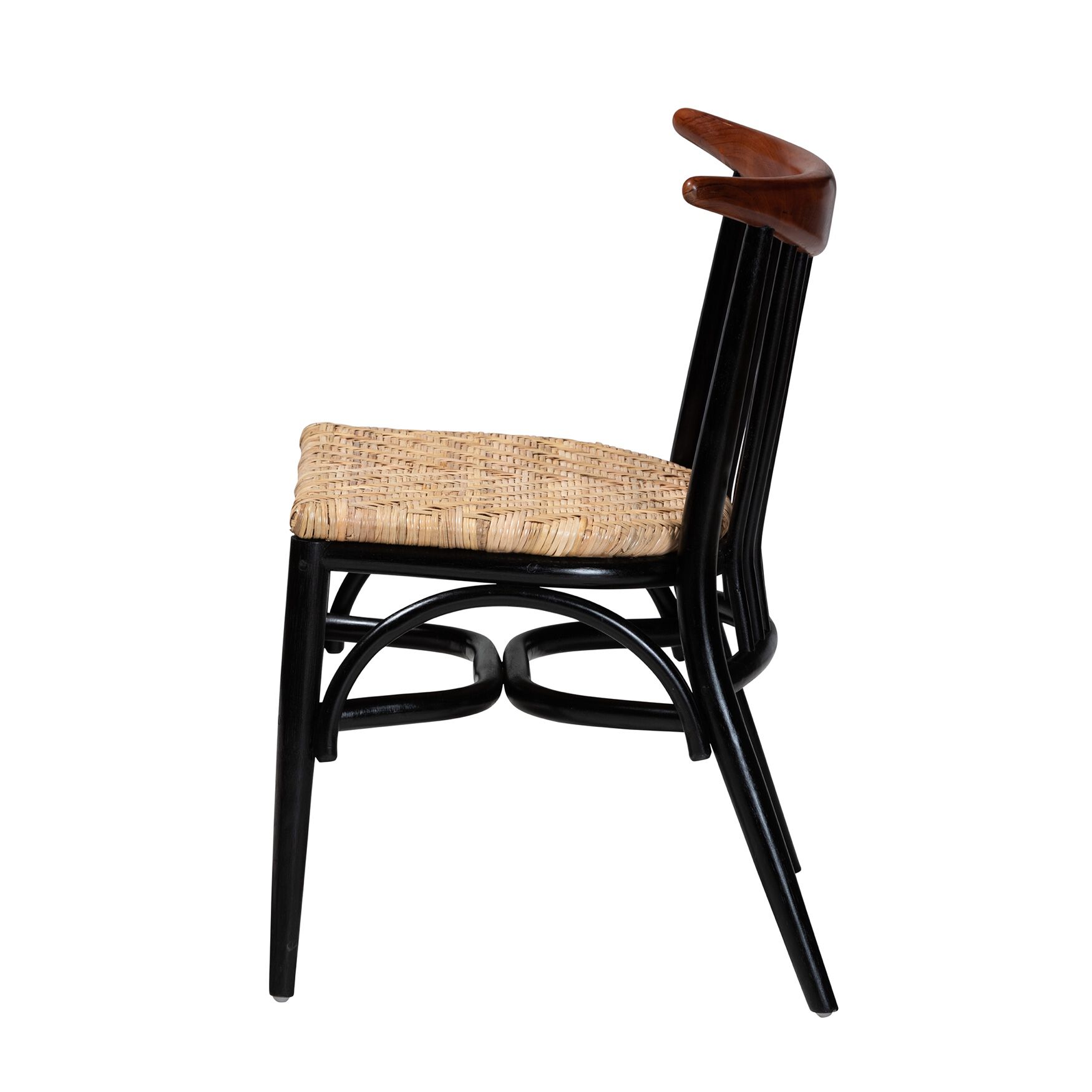 Parthenia Mid-Century Modern Two-Tone Black And Walnut Brown Finished Mahogany Wood And Natural Rattan Dining Chair, , alternate image number 2