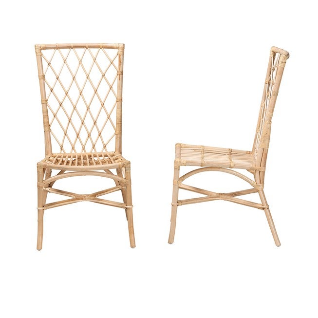 Doria Modern Bohemian Natural Brown Rattan 2-Piece Dining Chair Set, , alternate image number 2