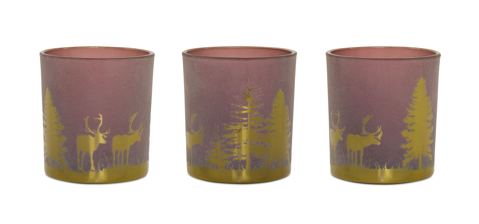 Votive Holder (Set of 3) PVC Box 3 inchesH Glass, RED/GOLD, hi-res image number 0