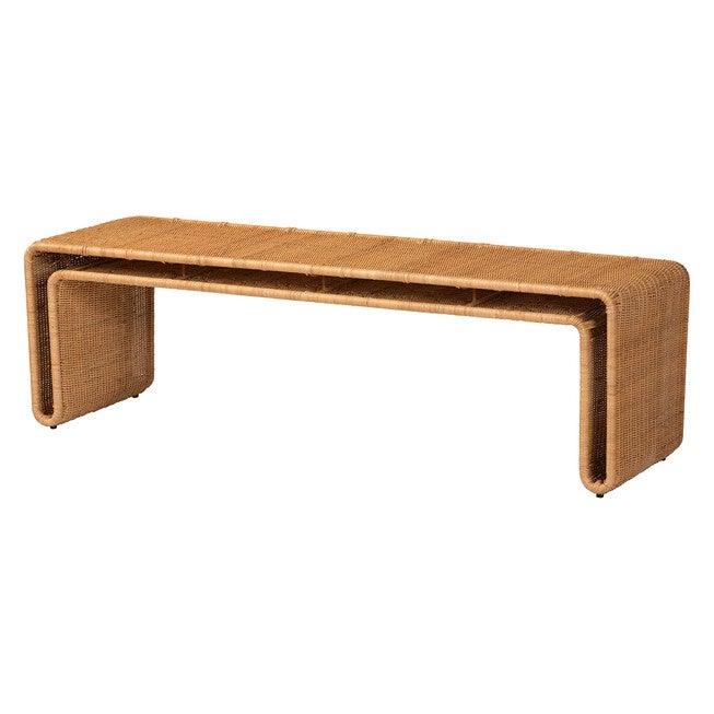 bali & pari Nevada Bohemian Light Honey Rattan Accent Bench, LIGHT HONEY, alternate image number null