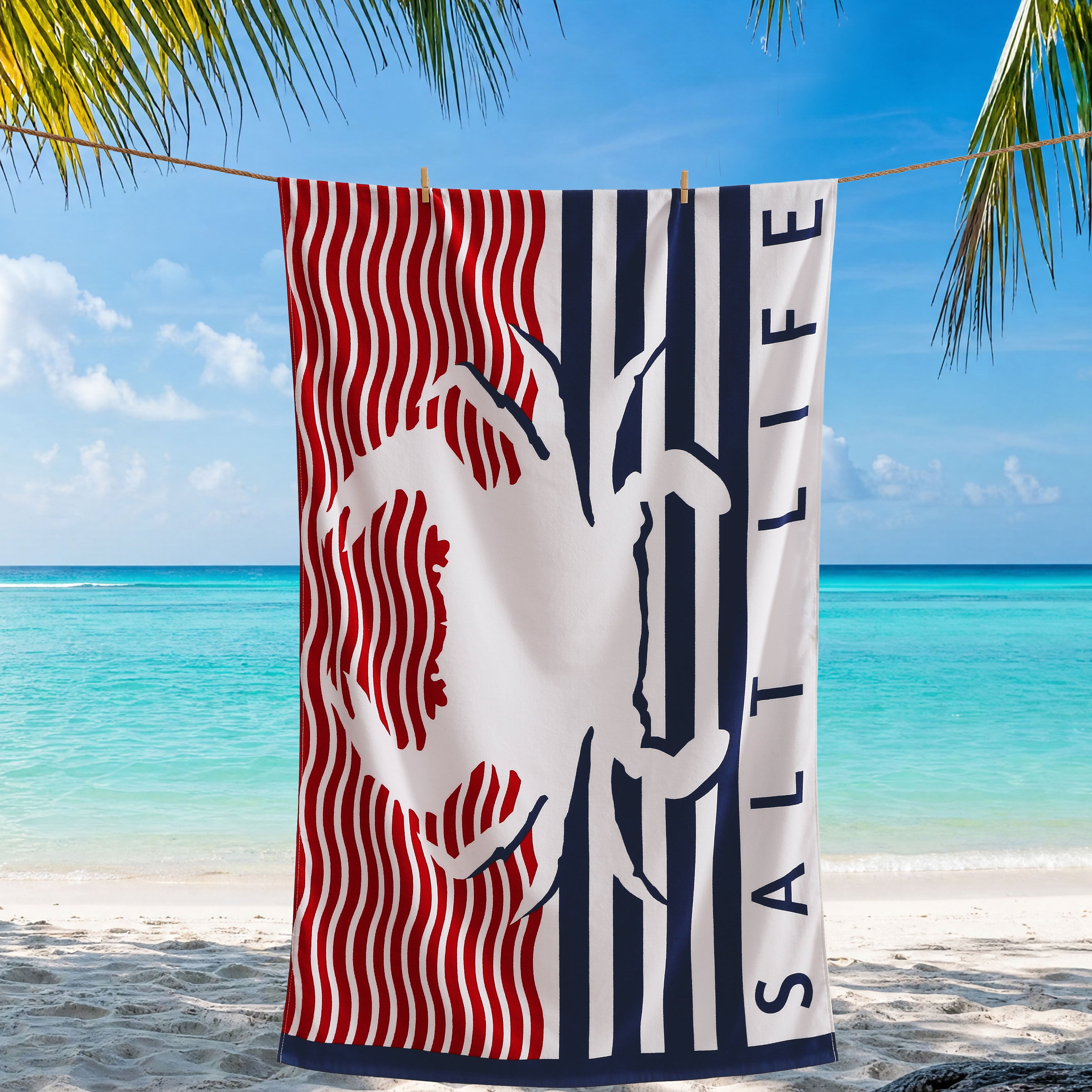 Crabbin Beach Towel, NAVY, alternate image number 1