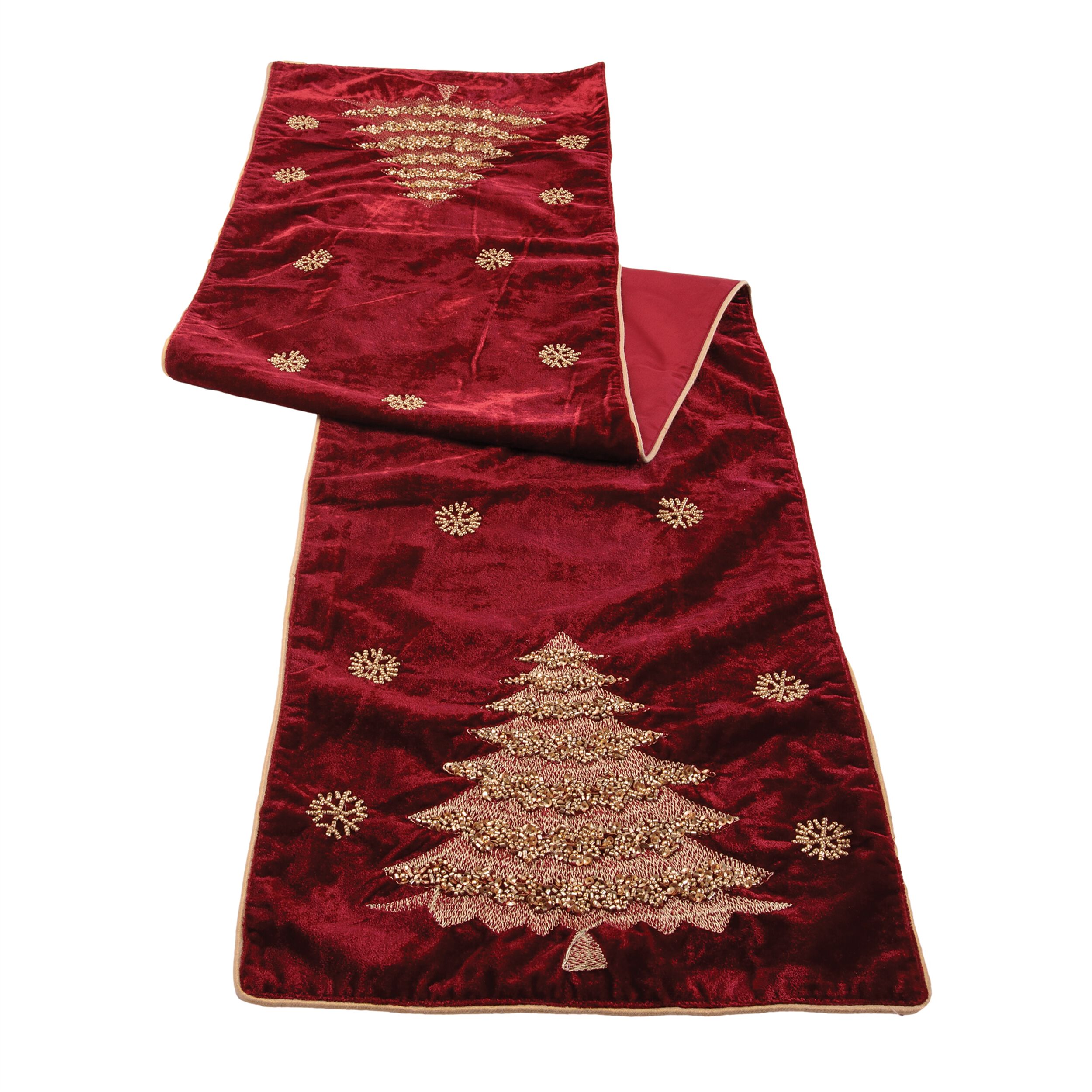 Embroidered Pine Tree Table Runner 72 inchesL, RED GOLD, hi-res image number 0
