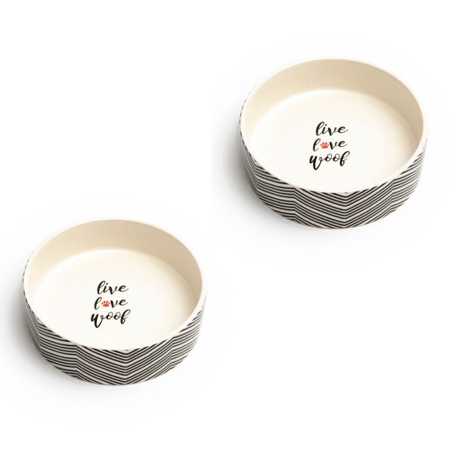 Set Of Two Alto Small Pet Dog Cat Bowls, BLACK WHITE, hi-res image number null