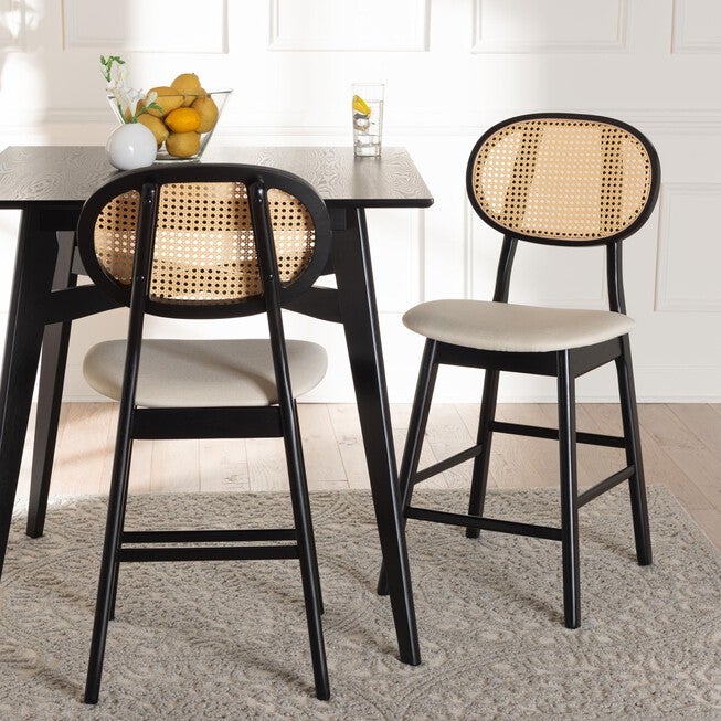 Darrion Mid-Century Modern Grey Fabric And Walnut Brown Finished Wood 2-Piece Counter Stool Set, , alternate image number 19