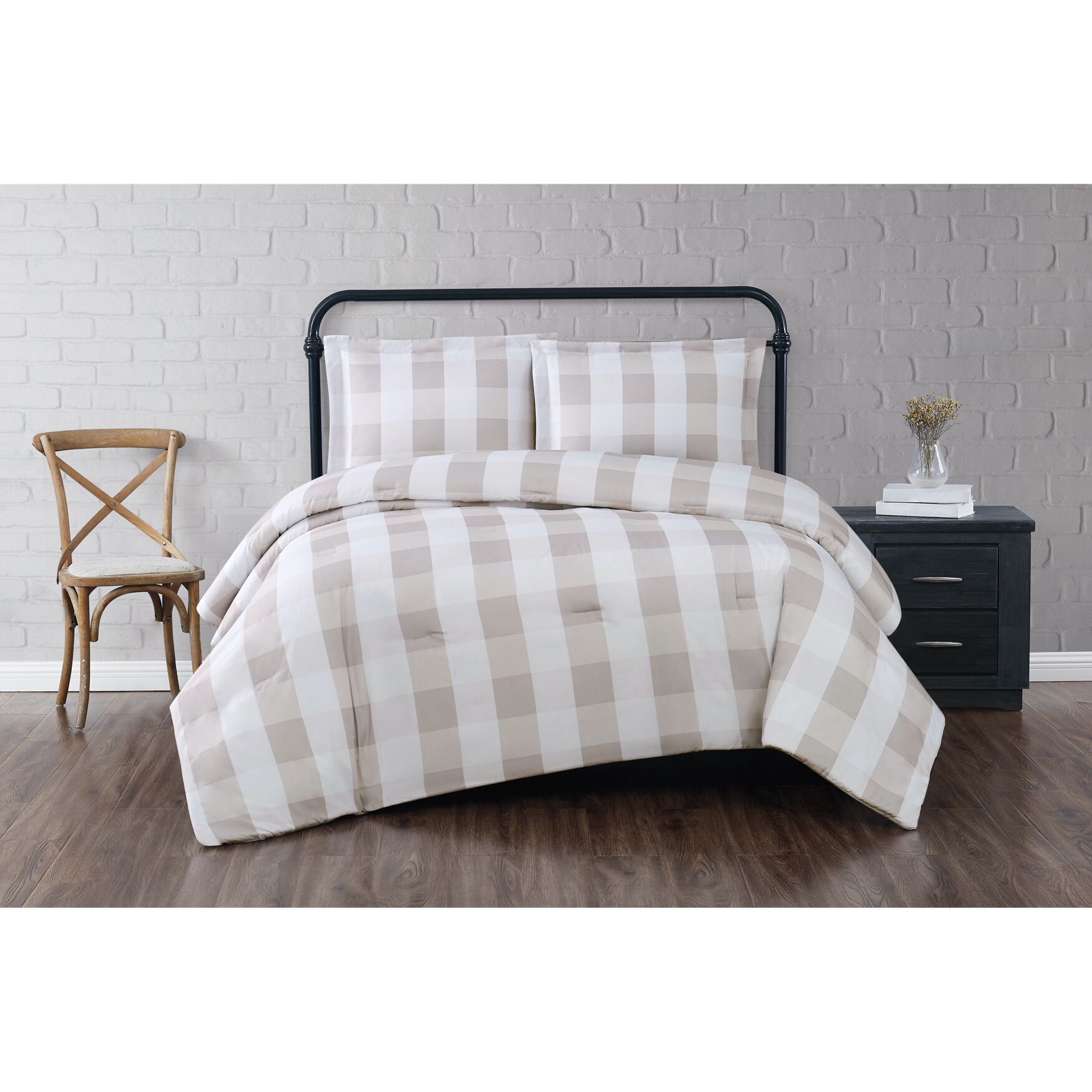Everyday Buffalo Plaid Comforter Set, KHAKI WHITE, hi-res image number 0