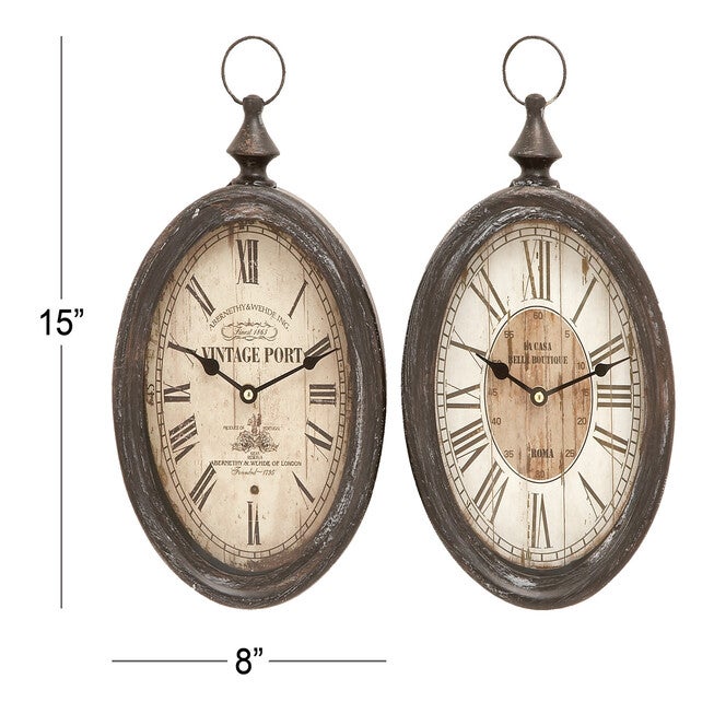 Set Of 2 Black Metal Vintage Wall Clock, , alternate image number 8