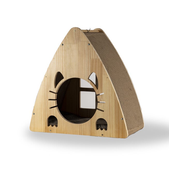 Armarkat Real Wood Medium Triangular Natural Solid Wood Cat Condo S2106 Cat House, BEIGE, hi-res image number null