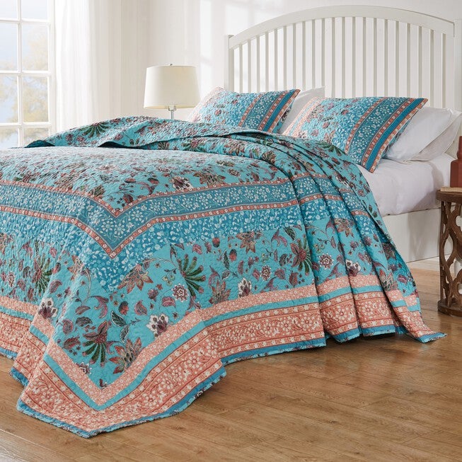 Emma Reversible Cotton-Rich Bedspread Set, TURQUOISE, alternate image number null